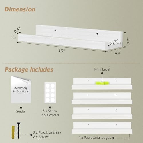 16 Inch Picture Ledge Shelf, Photo Floating Shelves with Lip for Wall