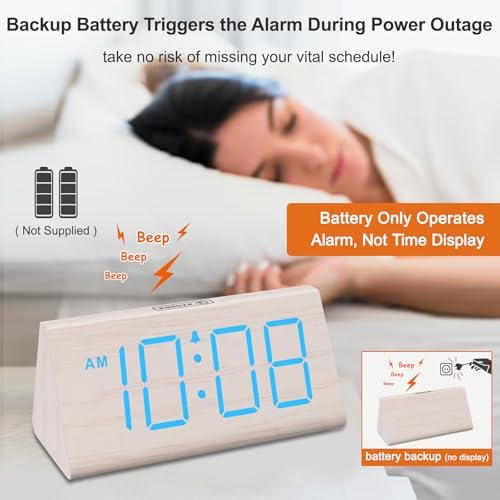 DreamSky Wooden Digital Alarm Clock for Bedrooms Desk with Large Numbers