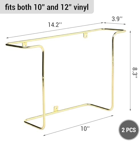 MyGift Brass Metal Wall Mounted Vinyl Record Storage Racks, Set of 2