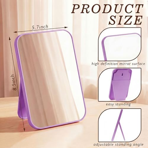 12 Pack 8x5 In Desk Makeup Mirror with Stand and Hanging Hole,Purple
