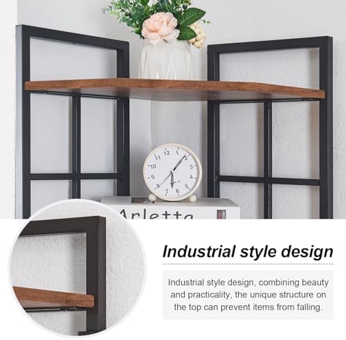 HOMISSUE Corner Shelf, 6 Tier Tall Narrow Bookshelf 76.9", Industrial Corner Bookcase with Storage for Home Office Living Room and Bedroom, Rustic Brown