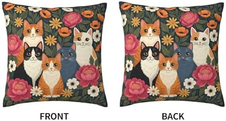 Cat and Floral Garden Decorative Throw Pillow Cover