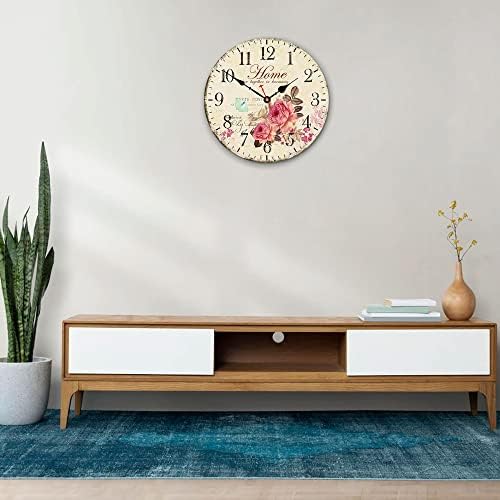 VIKMARI 14in Wooden Floral Wall Clock Battery Operated Silent Home Decor