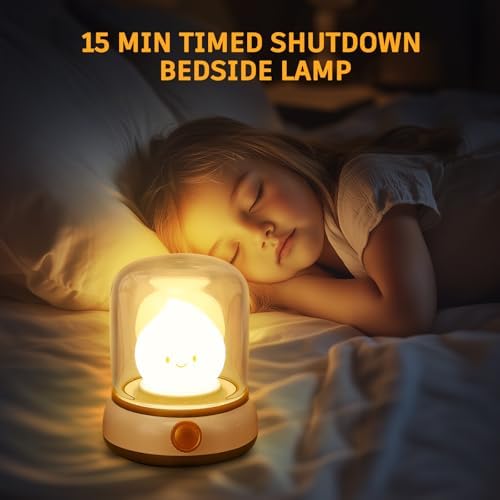 VoMii Ghost Campfire Desk Lamp Cute, Small Bedside Table Lamp Dimmable, 2 Modes Warm Night Light with Timer, Cordless Rechargeable Battery Night Light for Kids Teens, Vintage Ambient Light