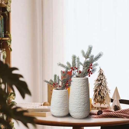 LIFFY Ceramic Flower Vase Set of 2, Home Decor Simple Modern Stereo Grain Table Decorative Vases for Dinning Room, Living Room, Bathroom, Office, Coffee Desk, Fireplace, Gift for Mother, Wife