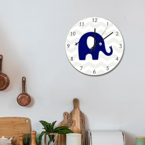 ArogGeld Navy Blue Grey Elephant Wall Clock for Kid Room Nursery Wood Clock
