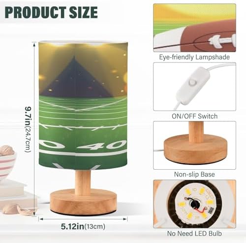 ALAZA American Football on Decor Bedside Table Lamp with USB Port for Bedroom Nightstand Office Desk LED Bulb Included