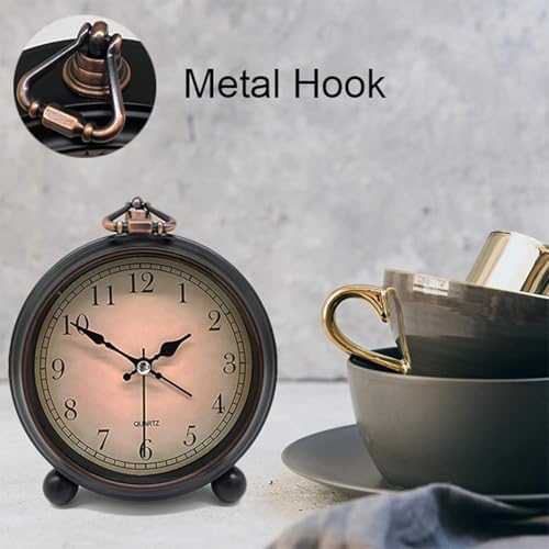 TooTa Vintage Retro Analog Alarm Clock, 4.5 inch Super Silent Non Ticking Small Clock with Night Light, Battery Operated, Simply Design, for Living Room, Bedroom, Bedside, Desk, Gift Clock (Arabic)