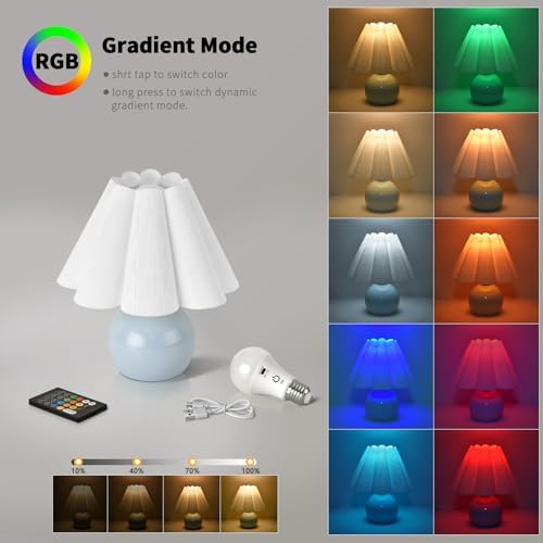 Rechargeable Crodless Small Table Lamp, Battery Operated Remote Control LIght Blue Mini Cute Table Lamps for Bedroom Nightstand, Cute Small Table Lamp for Small Spaces for Kitchen Counter, Bookshelf