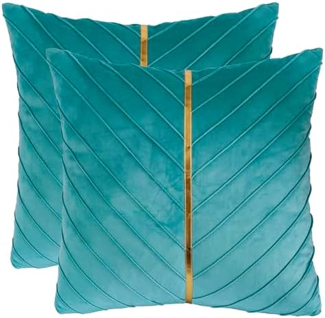 Velvet Throw Pillow Covers 18x18 Pack of 2 Gold Decor Aqua Green