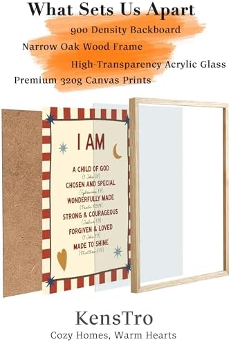 KensTro 12x16 Oak Framed I Am a Child of God Scripture Wall Art | Natural Oak Wood Frame with Christian Affirmation Print for Bedroom, Hallway, Office, Living Room or Prayer Space