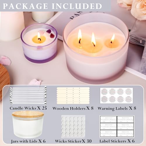 CONNOO 6 Pack 24oz Frosted Glass Candle Jars with Airtight Bamboo Lids