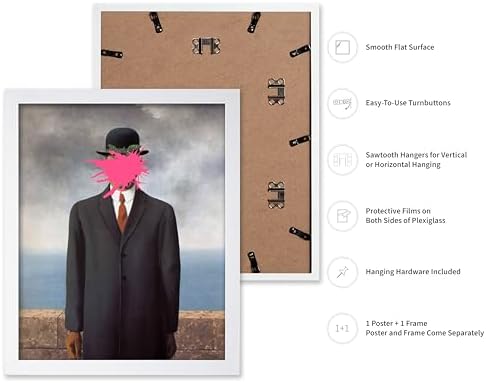 Poster Master Man in Overcoat Print - The Son of Man Painting Poster - Altered & Pop Art - Gift for Men & Women - Surreal Decor for Bedroom, Living Room or Office - 8x10 White Framed