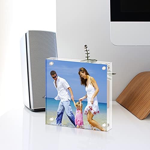 AMEITECH 4x4 Inch Acrylic Picture Frame, Clear Double Sided Block Acrylic Photo Frames, Desktop Frameless Magnetic Photo Frames