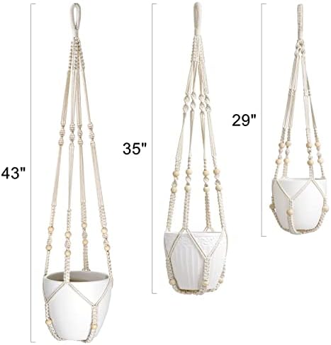 Mkono 3 Pack Macrame Plant Hangers Hanging Planters for Indoor Plants Ivory