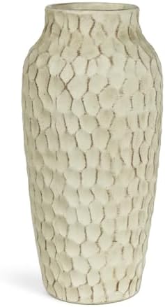 12.4 Inch Large Yellow Textured Ceramic Tall Vase for Rustic Home Decor | For dried flowers and pampas grass on tables, shelves and living room displays