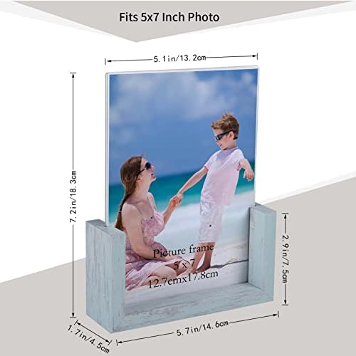 PETAFLOP 5x7 Picture Frame 2 Pack, Double Sided Glass Photo Frame 5 by 7 U-Shaped Blue Picture Frames 5x7 for Desktop or Tabletop
