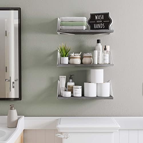 Wallniture Minori Gray Floating Shelves for Wall, Bathroom Shelves Over the Toilet Storage, Wood Wall Shelf for Bedroom, Living Room, Kitchen, Set of 3