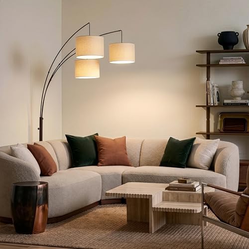 Brightech Trilage Arc Floor Lamp - Large Standing Lamp with 3 Fabric Shades & LED Bulbs for Living Room Over the Sofa, Reading, Multi-Head Traditional Tree Floor Lamp for Bedroom - Oil Rubbed Bronze