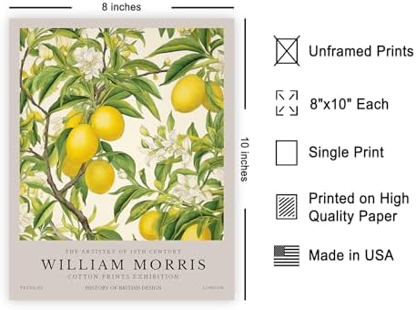 Poster Master Lemon Tree Print - William Morris Poster - Botanical Exhibition Artwork - Floral Housewarming Gift - Lemon & Fruit Creation - Aesthetic Dining Room or Kitchen Decor - 8x10 UNFRAMED Wall Piece
