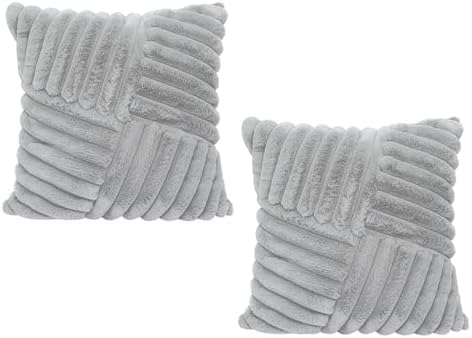 Gray Faux Fur Throw Pillow Covers 20x20 Inch Set of 2
