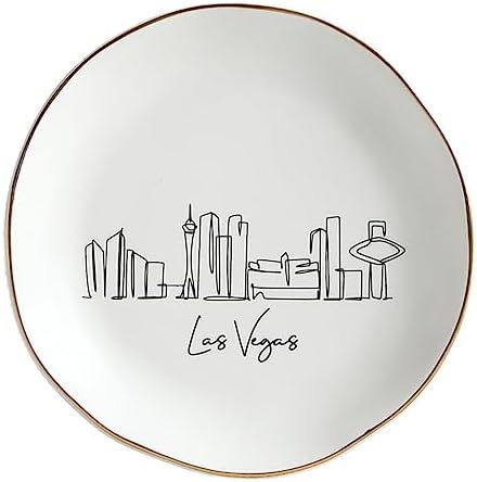 COLLECTIVE HOME - Skyline Jewelry Dish, Ceramic Trinket Dish, Landscape Jewelry Tray, Decorative City View Plate for Rings Earrings Necklaces Bracelet Watch Keys (Las Vegas)
