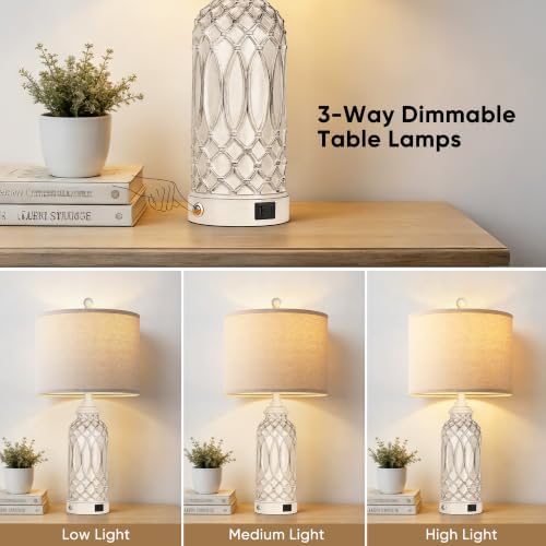 WIHTU 26.5'' White Resin Table Lamps, Touch Desk Lamps with USB Ports