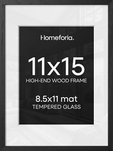 Homeforia 11x15 Black Oak Picture Frame, High-End Wood, 8.5x11 Mat, Glass