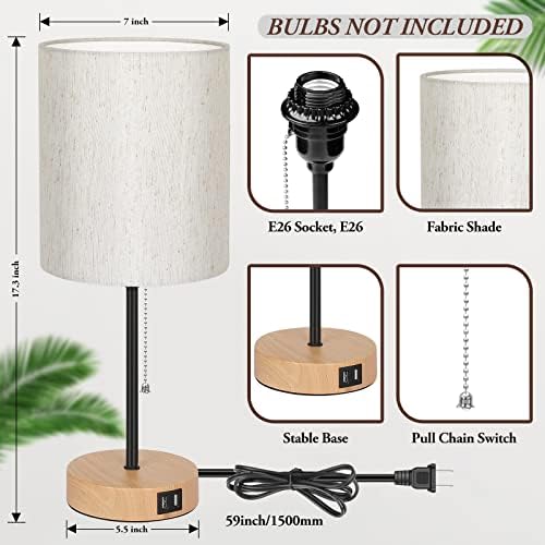 Table Lamps Set of 2 with USB Charging Ports, Bedside Lamps with AC Outlet