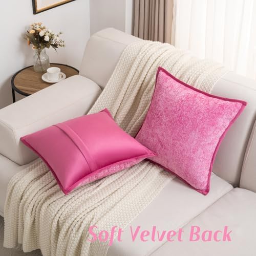 FUTEI Pack of 2 Chenille Soft Throw Pillow Covers 18x18 Inch, Hot Pink