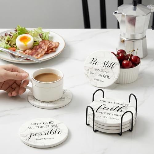 Christian Gift Home Decor Ceramic Scripture Bible Verses Coasters Set of 6