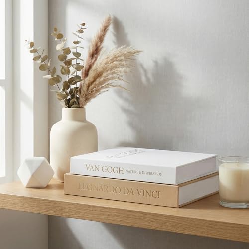 Aesthetic Decorative Books - Set of 2 Linen Boxes with Gold Lettering, Enhance Your Coffee Table, Bookshelf or Mantle Decor - Fake/Faux Books for Home Decoration, Photo & Keepsake Storage