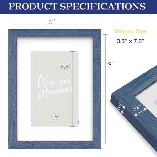 An&He 6x8 Picture Frame with Mat, Blue Photo Frame for Wall & Tabletop Display, Holds 5.5x7.5 or 3.5x5.5 Photos, Gallery Wall Frame for Home Décor