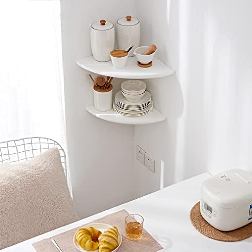 Corner Shelf, White Solid Oak Wood Floating Corner Shelves Wall Mount Round End Floating Speaker Rack Display Shelf for Small Plant Photo Frame (White, 12in)