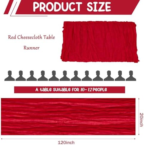 4 Pack 120 Inch Red Cheesecloth Table Runner Boho Rustic Gauze Sheer Romantic 10 FT Long Cheese Cloth Table Runner for Bridal Baby Shower Wedding Party Birthday Holiday Home Easter Decor