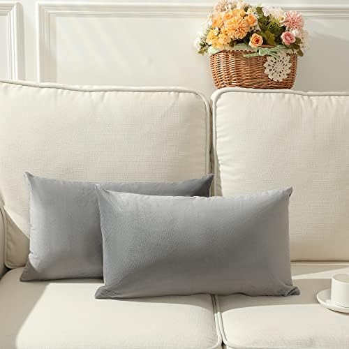 Stellhome Rectangle Velvet Pillow Covers Decorative Cushion Covers for Bed Couch Sofa Bench, 12 x 20 inch (30 x 50 cm), Grey, Pack of 2