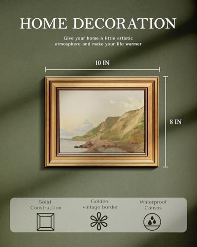 WHASAYART Gold Framed Vintage Wall Art for Living Room Canvas Coastal Wall Pictures Classic Landscape Painting Shelf Decor Natural Aesthetic Room Decoration Elegant Artwork Print for Bathroom, Bedroom