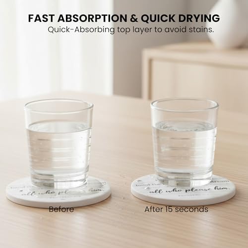 Christian Coasters Set of 6 with Holder, Absorbent Ceramic Faith Gift