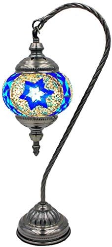 SILVERFEVER Handcrafted Mosaic Turkish Lamp Moroccan Glass Table Desk Bedside Light Bronze Base with E12 Bulb (Star of David Lattern)