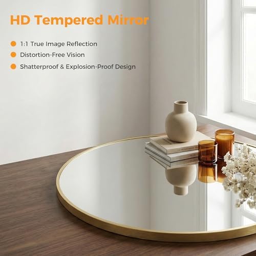 30 Inch Black Round Bathroom Wall Mirror, Round Mirrors for Wall Decor, Circle Mirror for with HD Shatter-Proof Glass for Entryway, Living Room, Bedroom, Dressing Room, Home Decor