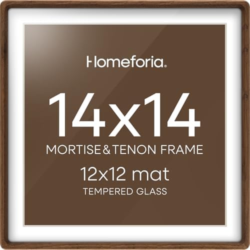 Homeforia 14x14 Mortise&Tenon Walnut Picture Frame, 12x12 Mat, Glass