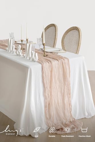 Ling's Moment Nude Gauze Cheesecloth Table Runner, 14FT (168 Inch)