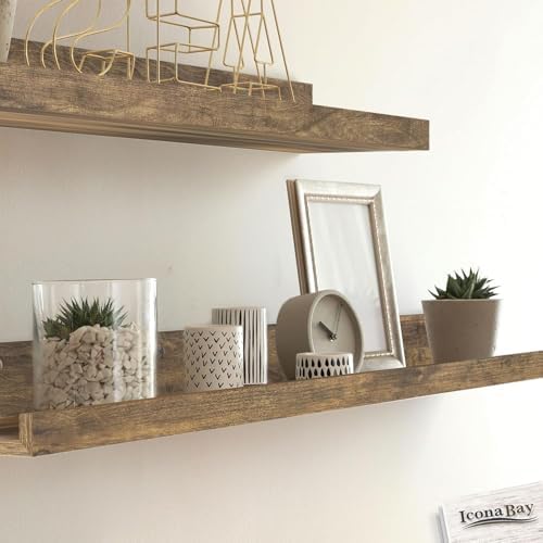 Icona Bay 16 Inch Floating Shelves for Wall - Set of 3 in Walnut Brown - Modern Rustic Style - Wall Mounted Display Shelves - Picture Ledges