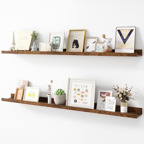 Acovy Picture Ledge Shelf, Wood, 48 inch, Brown, Set of 2