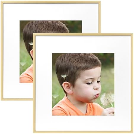 Frametory 2 Pack 12x12 Aluminum Frame with Mat for 8x8 Photo, Gold