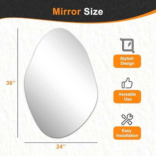 Delma Irregular Wall Mirror, 36"x24" | Asymmetrical Wavy Cloud Design, Frameless, Bathroom, Bedroom, Living Room & Entryway, Modern Boho, Wall-Mounted