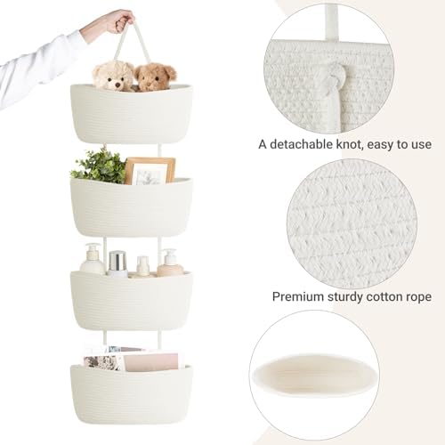 Dahey Over The Door Hanging Basket Storage 4-Tier Woven Wall Basket, White