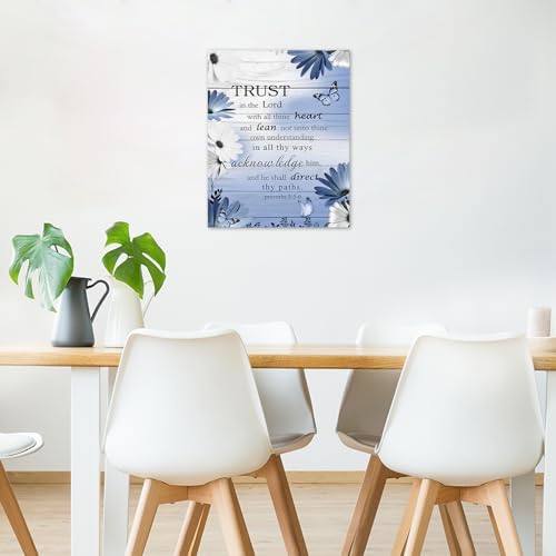 LB Rustic Blue Floral Wall Art for Bathroom Bible Verse on Vintage Grey Wood Canvas Wall Art Wall Paintings Home Decor Butterfly Wall Pictures for Living Room Bedroom Office Ready To Hang, 8x10 Inch