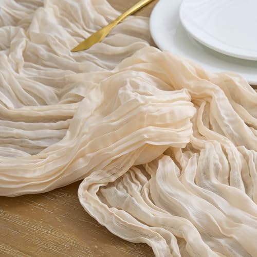 Asee'm 2pcs Beige Cheesecloth Table Runner Summer 10FT Boho Gauze Rustic