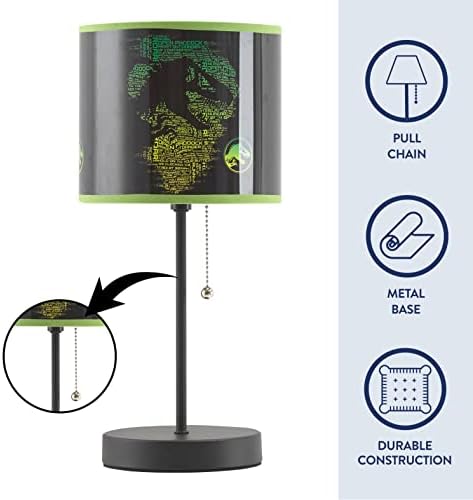 Jurassic World Stick Table Kids Lamp, with Pull Chain, Themed Printed Decorative Shade,Metal